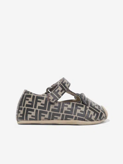 Fendi Kids All-over Logo Printed Touch-strap Pre-walkers In Multi
