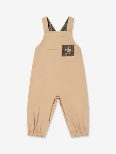 Fendi Baby Ff Logo Dungarees In Beige