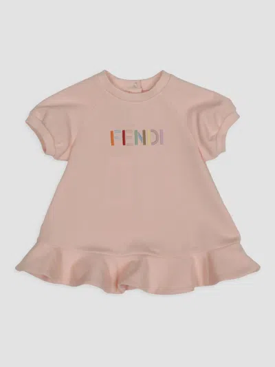 Fendi Baby Girl's & Little Girl's Logo-embroidered Cotton Dress In Pink