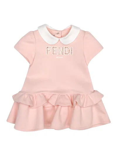 Fendi Baby Girl's Logo Embroidered Cotton Dress In Pink