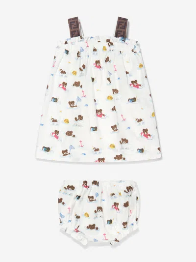 Fendi Baby Girls Bear Dress With Knickers In Multicoloured