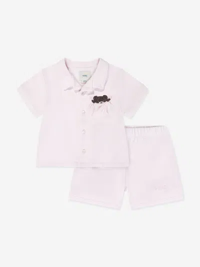 Fendi Baby Girls Bear Short Pyjamas Set In Pink