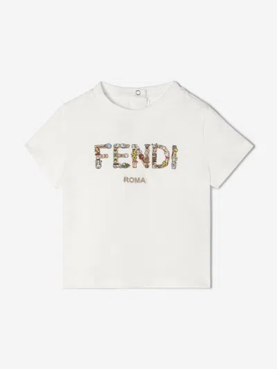 Fendi Baby Girls Embroidered Logo T-shirt In White