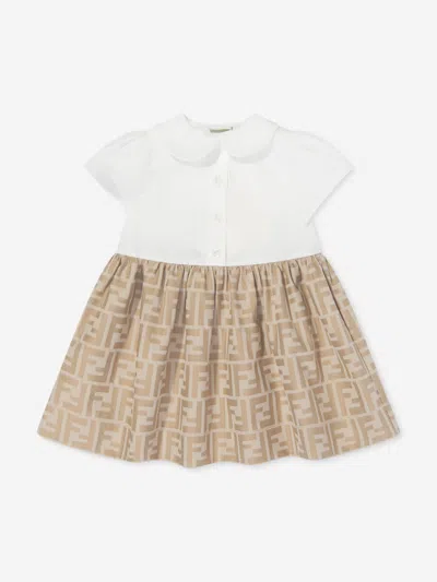 Fendi Baby Girls Ff Jacquard Dress In Beige