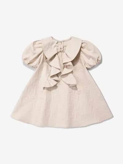 Fendi Baby Girls Ff Jacquard Logo Dress In Beige
