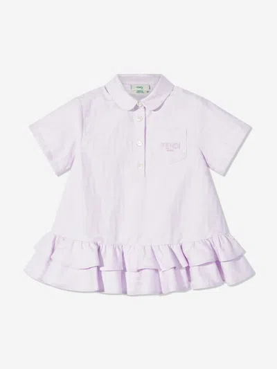 Fendi Baby Girls Logo Pocket Dress In Purple