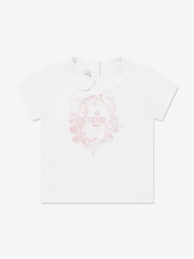 Fendi Baby Girls Logo T-shirt In White
