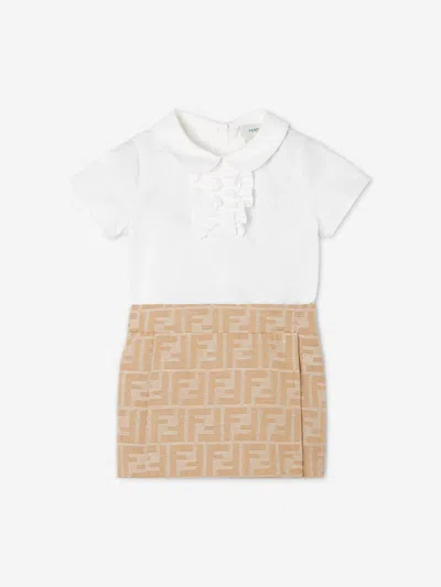 Fendi Baby Girls Poplin And Jacquard Ff Logo Dress In White