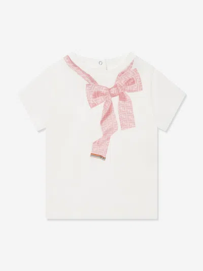 Fendi Baby Girls Trompe L'oeil Bow Print T-shirt In White