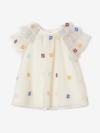 Fendi Baby Girls Tulle Ff Logo Dress In White