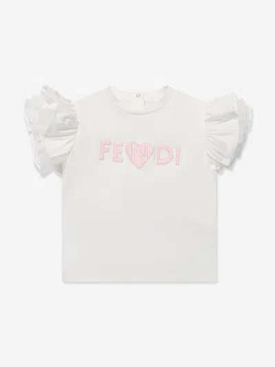 Fendi Baby Girls Tulle Sleeve T-shirt In White