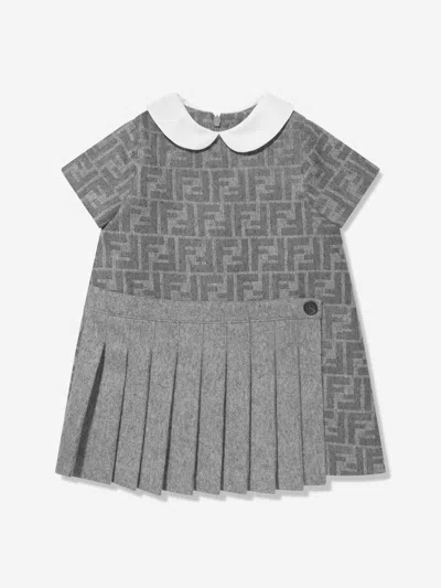 Fendi Baby Girls Wool Ff Logo Dress In Grey