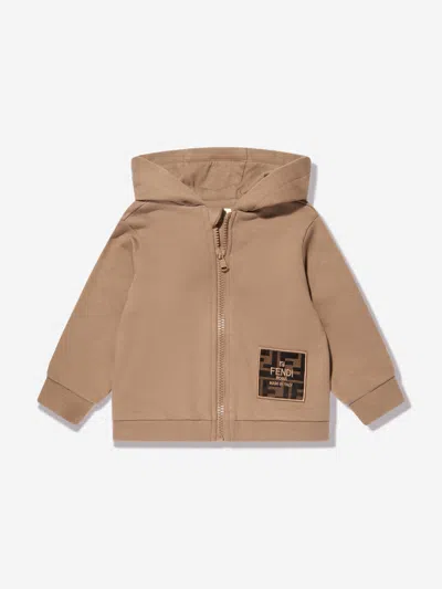 Fendi Baby Logo Patch Zip Up Top In Brown