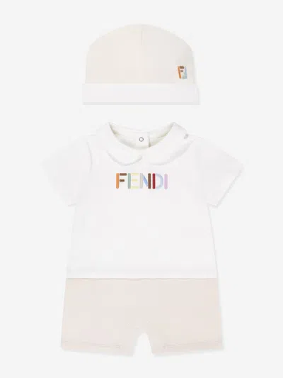 Fendi Kids'  Baby Logo Romper Gift Set In White
