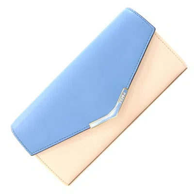 Pre-owned Fendi Baby Pink Light Blue Leather Long Wallet (bi-fold) ()