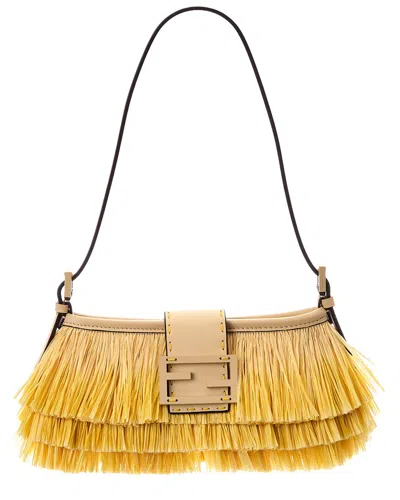 Fendi Baby Raffia Shoulder Bag In Yellow