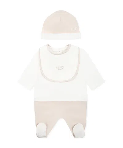 Fendi Babygrow Set With Logo In White