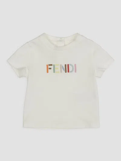 Fendi Baby's,little Kid's Multicolor Logo-embroidered Cotton T-shirt In White