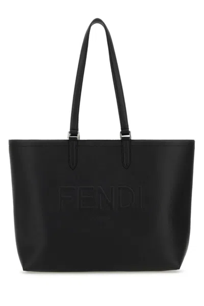 Fendi Leather Tote Bag In Black