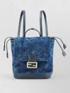 Fendi Backpack Monogram Denim Logo Texture In Blue