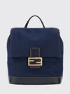 Fendi Ff-plaque Denim Backpack In Blue