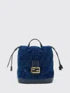 Fendi Ff Flocked Denim Backpack In Blue