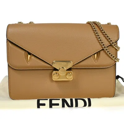 Fendi Bag Bug Beige Leather Shoulder Bag ()