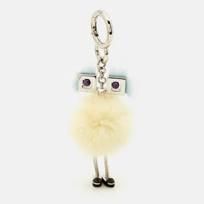 Pre-owned Fendi Bag Charm Yellow/blue Fox Fur Hypnoteyes Chick Pom Pom