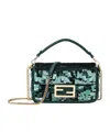 Fendi Mini Baguette Sequined Tote Bag In Green