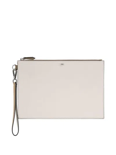 Fendi Men Ivory Leather Clutch In Brown
