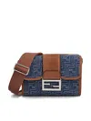 Fendi Denim-effect Ff Jacquard And Leather Double Baguette Bag In Blue