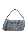 Fendi Embroidered Fringe Top Handle Shoulder Bag In Blue