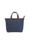 Fendi Structured Cotton Ff Shopping Bag With Leather Accents In Gray