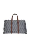Fendi Summer Tote Ff Jacquard Fabric Shoulder Bag With Fringes In Gray