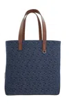 Fendi Men Blue Shopper With Long Handles And All Over Ff Motif In Cotton Man In Blue