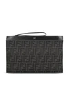 Fendi Men Grey Clutch With All-over Ff Motif In Fabric And Leather Man In Black
