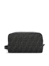 Fendi Ff Fabric Toiletry Case With Leather Handle In Black