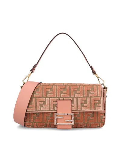 Fendi Medium Baguette Ff-jacquard Shoulder Bag In Pink
