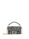 Fendi Baguette Mini Bag In Dark Blue Denim-effect Ff Women In Gray