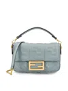 Fendi Women Baguette Mini Leather Handbag In Blue