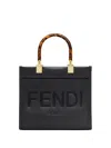 Fendi Black Leather Medium Sunshine Shopper Tote Bag