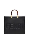 Fendi Black Leather Medium Sunshine Shopper Tote Bag In Black