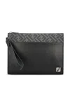 Fendi Leather And Canvas Ff Squared Clutch Bags In Black
