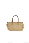Fendi Borsa A Mano Roll Mini In Rafia Ricamata  Donna In Natur+honey+os