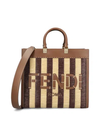 Fendi Medium Sunshine Tote Bag In Natural+yanduia+os