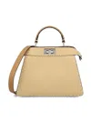 Fendi Small Leather Shoulder Bag With Top Handle In Straw+cappu+camel+p