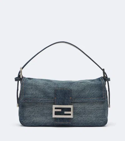 Fendi Baguette 26424 Small Denim Shoulder Bag In Blue