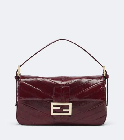 Fendi Baguette 26424 Small Leather Shoulder Bag In Burgundy