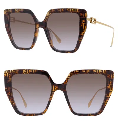 Pre-owned Fendi Baguette 40012 Brown Gold Ff Print Oversized Fashion Sunglasses Fe40012u