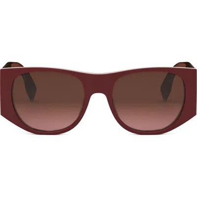 Fendi ' Baguette 54mm Oval Sunglasses In Shiny Red/gradient Brown